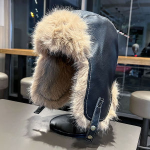 Outdoor Windproof Cycling Ushanka Northeast PU Leather Stuffed Earmuffs Hat Men and Women Winter Thicken Thermal Pilot Cap