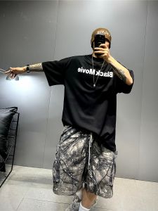 Oversize Short Sleeve T-Shirt Mens Trendy Brand Heavyweight High Grammage Loose Fit Letter Print Half Sleeve Body T-Shirt