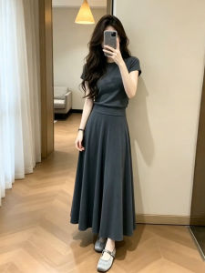 NIUVIES | Elegant Gray Short Sleeve Summer New Arrival Long Dress