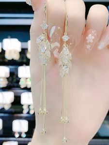 Fashionable Long Tassel Crystal Earrings: Women's Stylish Multi-Layered Elegant Face Slimming Ear Jewelry Korean Style Alloy