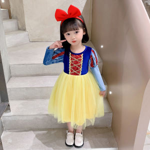 Princess Costume Skirt for Girls Autumn Snow White Halloween Performance Dress Cotton Polyester Long Sleeve Childrens Dress