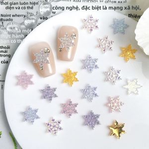 60 CHIẾC Charm Móng Tay Hình Bông Tuyết Lục Giác 3D Nhiều Màu Sắc Phát Sáng Tối Giản Trang Trí Móng Tay Tự Làm
