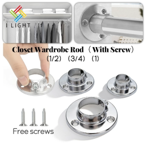 (Fast Delivery)2pcs Stainless Steel Wardrobe Rods Bracket Closet Flange Rod End Supports Curtain Rod U Shaped Rod 1Pcs