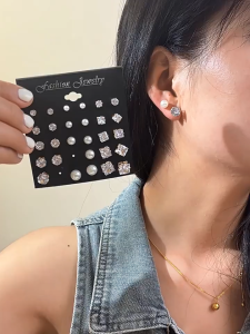 12Pairs White Cubic Zirconia Earrings Set Men Women Round Diamond Stud Earrings sImple Fashion Jewelry Pearl Earrings