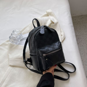 Mini Checkered Pattern Leather Shoulder Bag Fashionable Street Shopping Backpack Womens Small PU Material Korean Style Bag