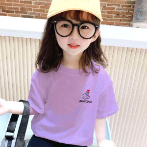 Girls Cotton T-Shirt Short Sleeve Thin Summer Fashionable Baby Pure Cotton Half Sleeve Top Childrens Casual Loose Fit round Neck