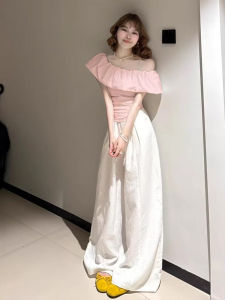 Pink Beautiful One-Shoulder Small Top Korean Style Womens High-End Summer Clothing Breathable Short Sleeve T-Shirt for Ladies