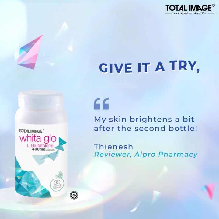 total image whita glo l glutathione Total Image Whita Glo L-Glutathione 400mg - 30 Capsules - Premium Skin  Brightening Supplement - KKM Approved Dark Spot Reduction Capsules  Malaysian Health Ministry Approved Supplement - Lazada