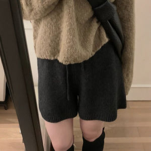 DUOFEIYAN | Drawstring Waist Loose Fit Wool Knit Shorts A-line Casual Pants