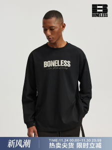 เสื้อยืดคอกลมแขนยาวพิมพ์ลาย BONELESS ทรงหลวม สไตล์อเมริกัน สตรีทแฟชั่น เทรนด์ฤดูร้อน สำหรับผู้ชายและผู้หญิง