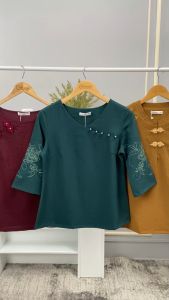 Áo kiểu trung niên thiết kế thêu hoa tinh tế với chất liệu linen cao cấp AN4L0103 Thương hiệu Thiều Hoa