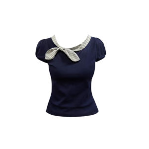 YUEZHONGWEI | Áo thun tay ngắn ôm vừa vặn phong cách Pháp cho nữ mùa hè 2025 Áo thun cổ tròn màu khối có nơ bướm thời trang thường ngày