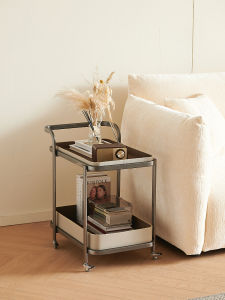 Italian Accessible Luxury Saddle Leather Movable Sofa Side Table Trolley Rack Coffee Table Living Room Home Corner Table Bedside Table