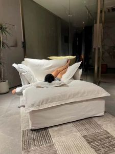 Nordic Simple Comfortable Cotton and Linen Fabric Straight Row Sofa Small Apartment Japanese Style Removable and Washable Silent Style Bedroom Chaise Longue