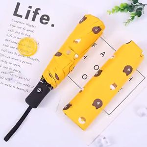 Mini Pocket Umbrella Foldable Sun Umbrella UV Protect Black Glue Sunscreen Umbrella Windproof Water Repellency Brown Bear Pattern Ladies Kids School