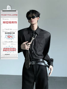 เสื้อเชิ้ตแขนยาวทรงหลวมสำหรับผู้ชาย ทรงพอดีตัว สไตล์เกาหลี ปกพับ ผ้าโพลีเอสเตอร์ ทรงปกติ ฤดูใบไม้ร่วง 2024