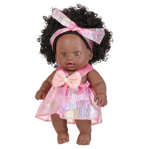 12 นิ้วอเมริกันแอฟริกันสีดําตุ๊กตาเสื้อผ้าไวนิล Body CURLY ผมตุ๊กตาที่สมจริงสีดําตุ๊กตาเด็กทารกของขวัญวันเกิด