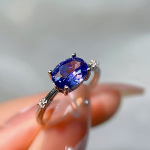 Nhẫn Tanzanite Xanh Tím Tự Nhiên Bạc S925 Dành Cho Nữ Kiểu Dáng Nhỏ Nhắn Tinh Tế 6x8mm Trang Sức Thời Trang Sang Trọng.