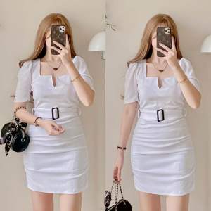 Daphne Dress w/ belt |plain |crepe |freesize fits small to semilarge