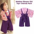 Baju Anak Perempuan Kimono Jepang Motif Bunga Set Overall Celana. 