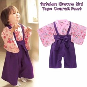SETELAN ANAK PEREMPUAN IMLEK KIMONO CELANA KULOT OVERALL FLORAL