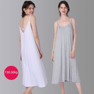 Summer Bamboo Fiber Modal Sleeveless Vest Suspender Skirt Plus Size Pregnant Women Fat Girl Nightdress Bottoming Home Slip Dress Long