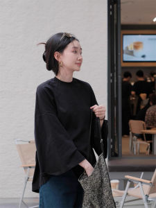 Áo Thun Tay Cánh Dơi Rộng Rãi Thoải Mái Cho Nữ Phong Cách Hàn Quốc Đơn Giản Màu Trơn Áo Khoác Mùa Thu Dài Tay Cổ Tròn