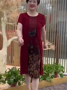 🌟CORE🌟dresses women new style 2025 Round Neck Fake Two-piece Dress Fashion Versatile Long Dress Printed Short Sleeved Dress Women