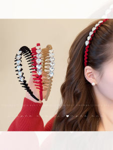 Băng Đô Lông Cừu Hình Trái Tim Đính Đá Rhinestone Dành Cho Nữ Mùa Đông Chống Trượt Phụ Kiện Tóc Chải Đầu Phong Cách Hàn Quốc Mới Ra Mắt