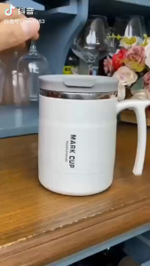 SERENITY 1pcs  Portable Coffee Cup Insulated Cup Pot Home Red Breakfast Cup with Spoon Cover Office Water Cup 304 Stainless Steel Mug