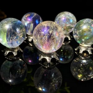 Random 1PC High Quality Aura Clear quartz Small Sphere Decoration Natural Crystal Raw Stone Birthday gift Scene decoration.