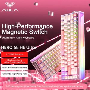 AULA | AULA HERO68 Ultra Pro Wired Mechanical Keyboard CNC Aluminum HotSwap Magnetic Switch Rapid Trigger RGB Low Latency for FPS Gamer