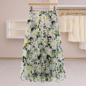 Floral Print Loose Fitting Slim High Waisted Skirt