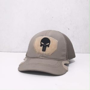 Topi Coak Punisher Tactical Baseball Bahan Ripstop Kombinasi Jaring Mesh Bordir Logo Tengkorak Desain Maskulin Cocok untuk Outdoor
