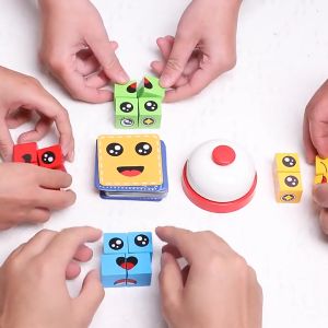 Face-Changing Educational Magic Cube 72pc Cards Expression Puzzle Building Blocks Game puzzle for Kid Gifts Friends