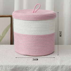 ถังเก็บของผ้าฝ้ายแบบปิดพร้อมฝาป้องกันฝุ่นสำหรับใช้ในบ้าน ถังเก็บของแบบเรียบง่ายสำหรับใส่เสื้อผ้า ของเล่น ของกิน ของใช้ในครัวเรือน