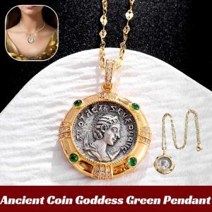 Vintage Necklace Ancient Coin Goddess Green Pendant Fashion Clavicle Chain  Women Jewelry