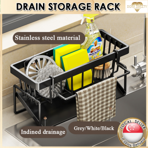 🇸🇬 Kitchen Sink Countertop Storage Rack Stainless Steel Sponge Cloth Drainage Holder Drain BasketSink drain rackKitchen Shelf Faucet Sink Dishwashing