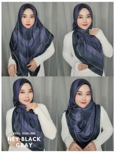 Edisi Hitam - Hijab VOAL MOTIF Jilbab Segiempat LaserCut