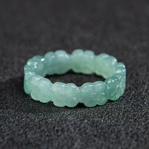 TIMESWIND Natural A-type Blue Jade Three-d Peach Blossom Couple Women Ring with Certificate