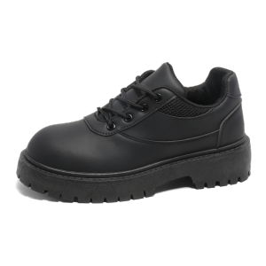 Casual Korean Style Mens Leather Shoes Anti-Slip Derby Black Heightening Leisure All-Match Parisian British Style Shoes