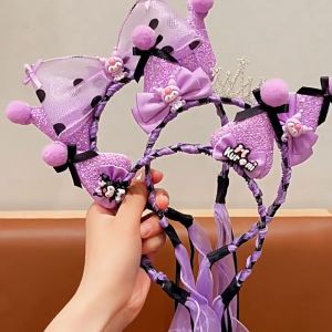 Bando Anak Kuping Kuromi & Rambut Kepang Panjang: Hiasan Kepala Accesories Rambut Kawaii koreanstyle