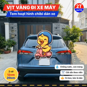 Tem Dán Xe Vịt Vàng Đội Mũ Bảo Hiểm Đi Xe Máy Chibi Sticker Hoạt Hình Dễ Thương Dán Xe Máy Ô Tô