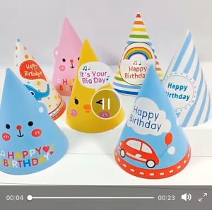 Happy Birthday Party Paper Hat Colorful Designs / Rainbow Design Birthday Party Paper Hat / Topi Birthday