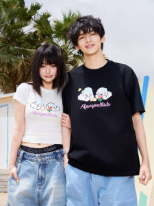 AFGK X Tombonia Collaborative Embroidered Couple Short Sleeve V-Neck Slim Fit T-Shirt Floral Print Youth Fashion Summer Wear