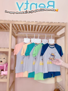 Bộ cộc tay cài chéo phối ghi xám in Summer BT083 BENTY chất mềm mịn đồ ngắn tay bé trai bé gái dễ thương