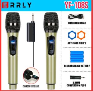 Mic Microphone Karaoke Profesional Wireless YF-108S UHF Double Free Sarung Mic
