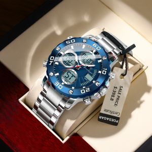 Poedagar nam đa năng đồng hồ sang trọng thể thao có đèn LED đồng hồ đeo tay báo thức không thấm nước dạ quang người đàn ông Đồng hồ Đồng hồ Quartz điện tử cho nam giới