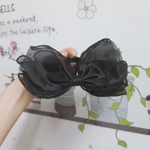 Kẹp tóc nhựa phối nơ voan đen đính đá cặp tóc hàm cá mập nơ cánh to điệu đà