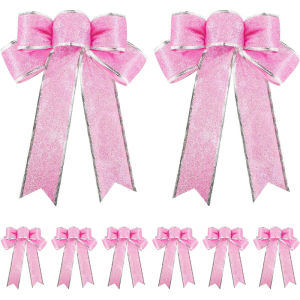 23*18cm Pink Christmas Ribbon Glitter Christmas Bow Christmas Tree Holiday Bow Ornament Home Party New Year Gift DIY Decoration